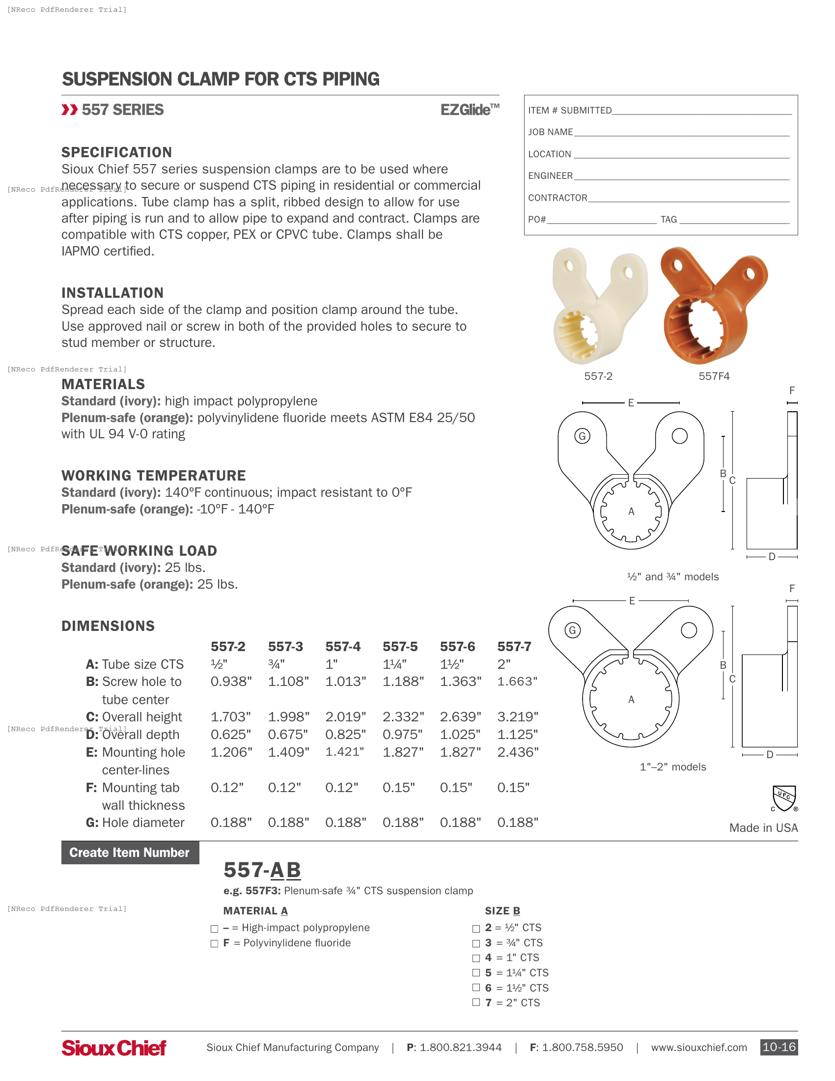 557 SERIES - EZGLIDE SUSPENSION CLAMP - SPEC SHEET.PDF Specification Document